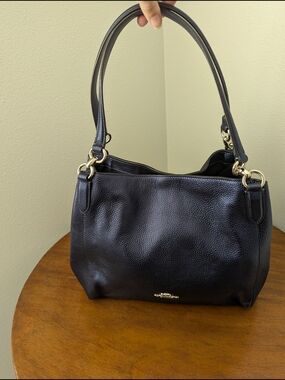 Coach Iridescent Midnight Blue Pebbled Leather Purse with Silver Hardware